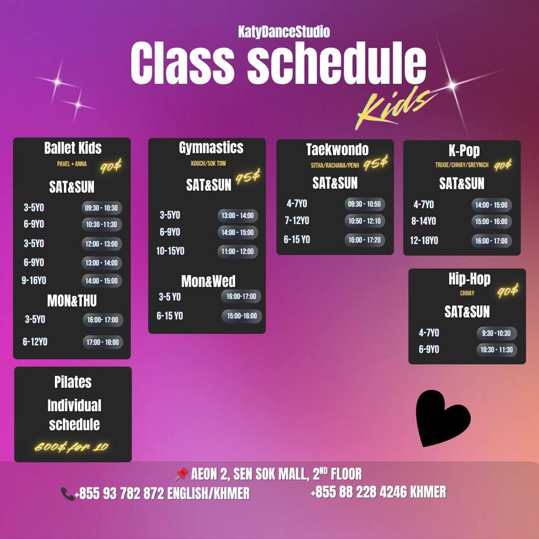 Kids class schedule — Katy Dance Studio AEON Mall 2 Sen Sok, Phnom Penh