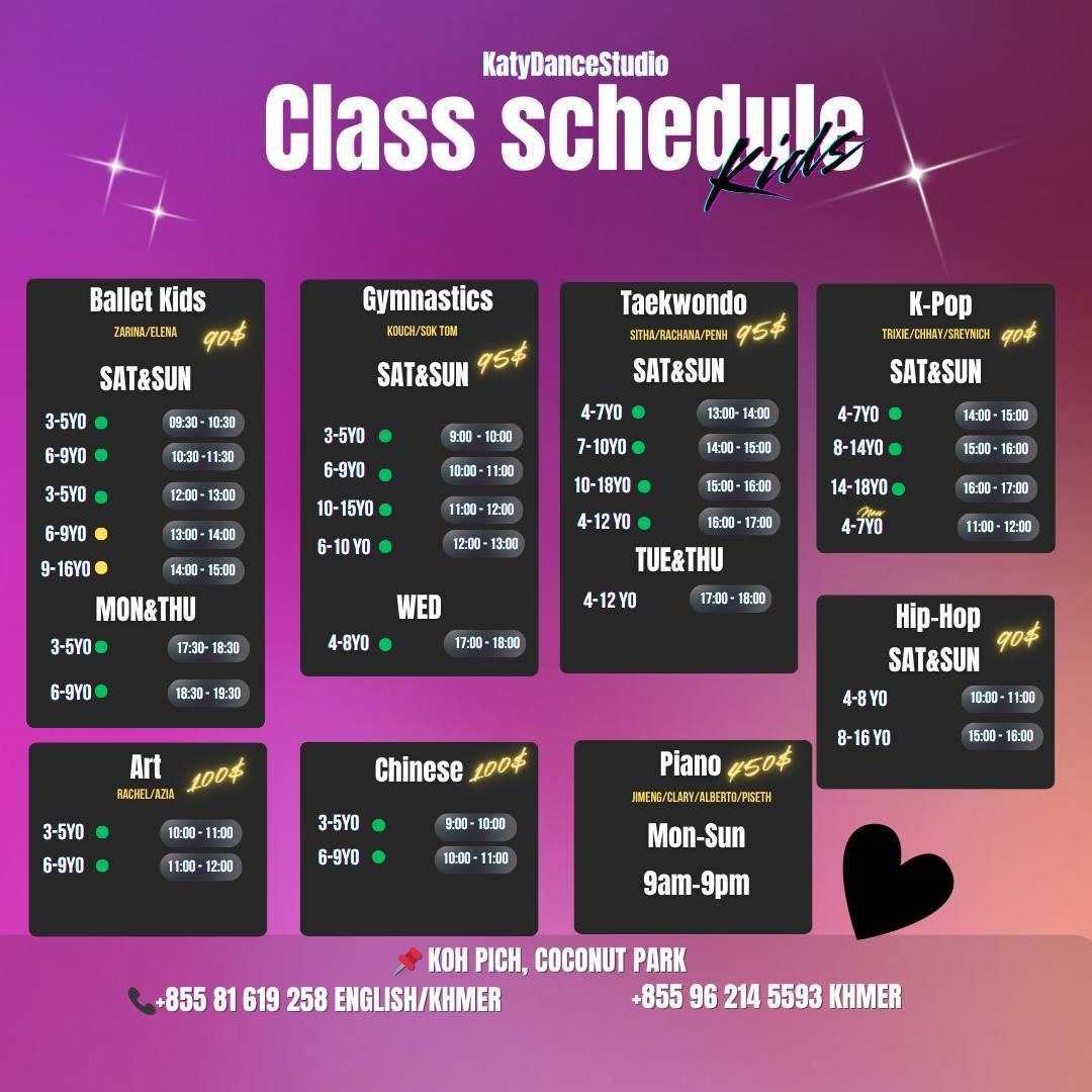 Kids class schedule — Katy Dance Studio Koh Pich · Coconut Park, Phnom Penh