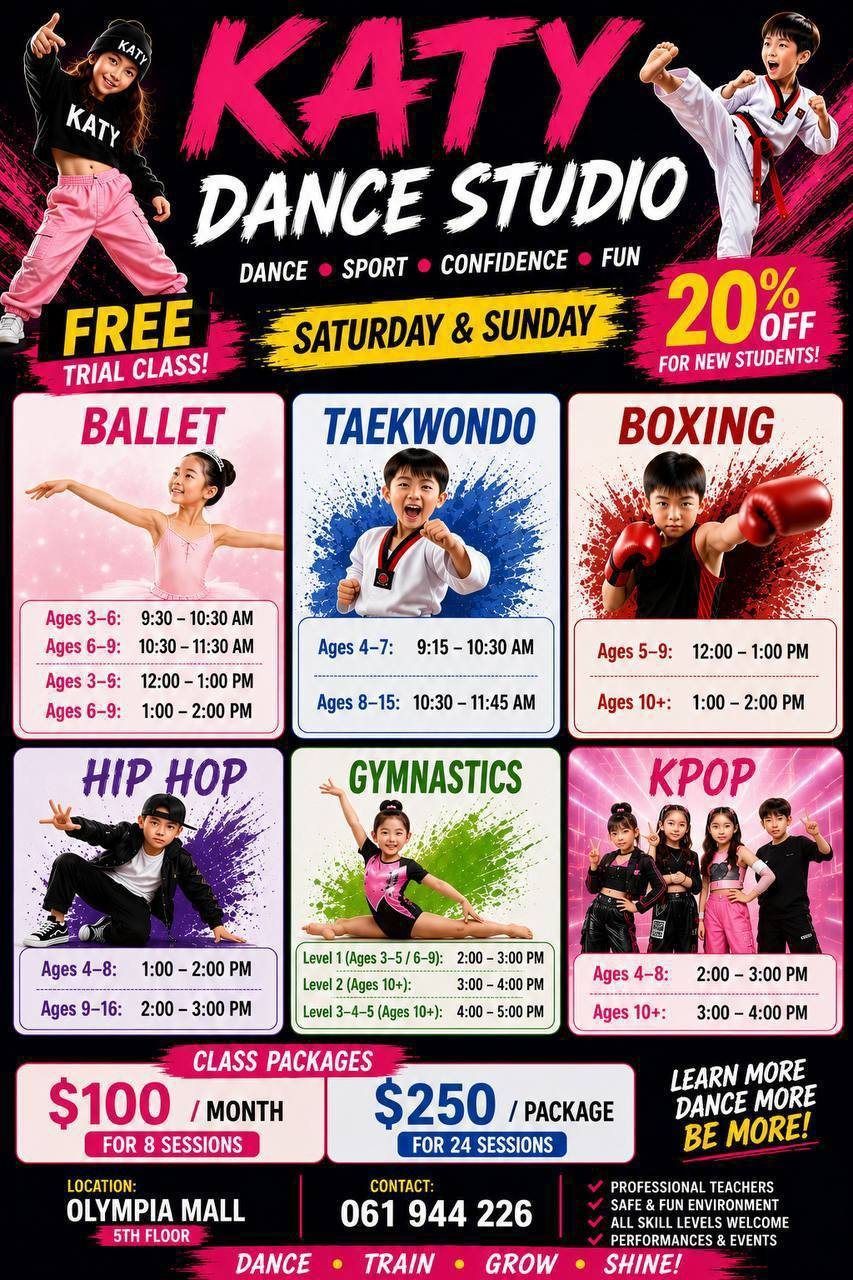 Kids class schedule — Katy Dance Studio Olympia Mall, Phnom Penh